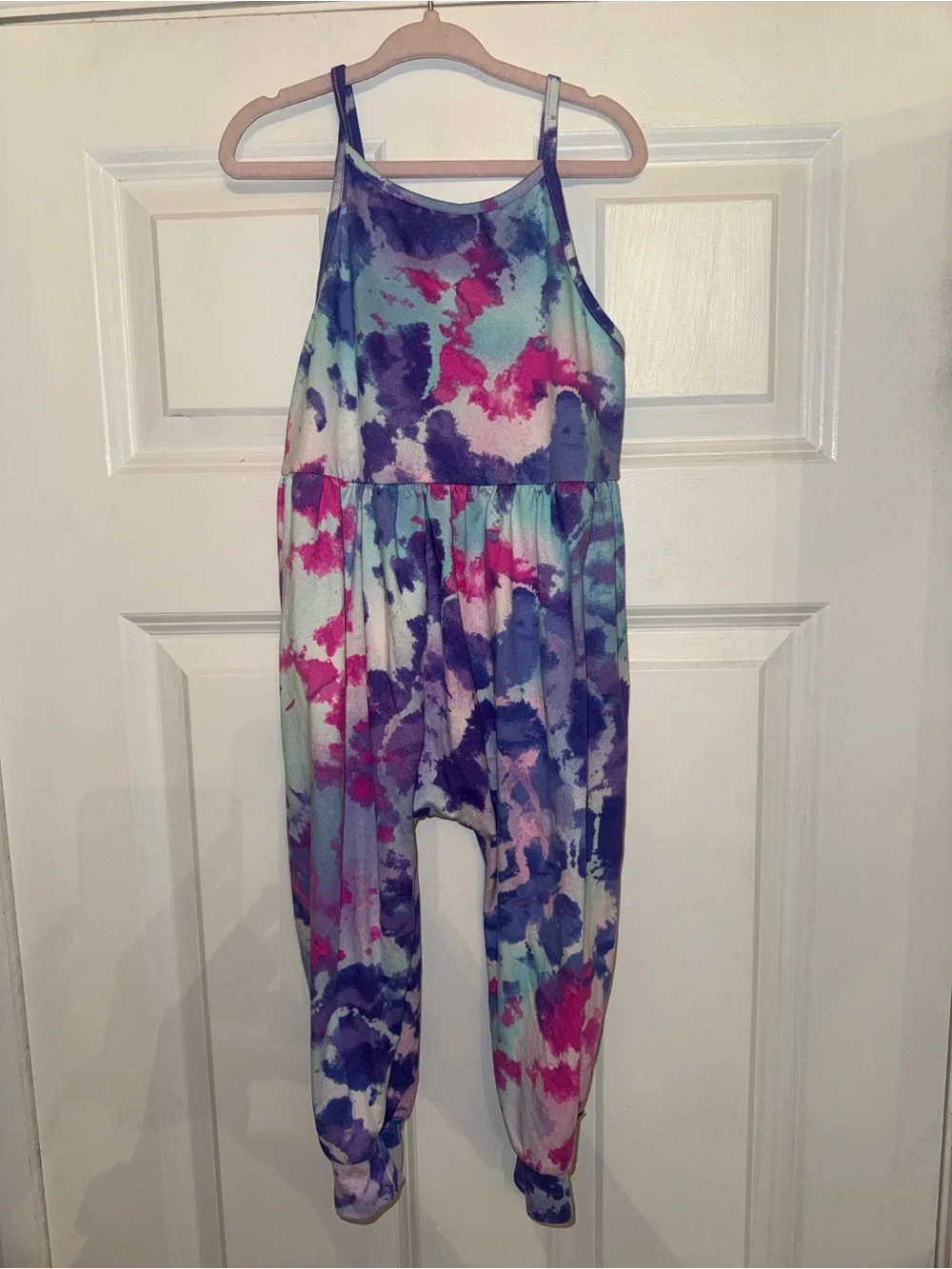 Pixielane Girls Tie-Dye Jumpsuit - Pink, Purple & Blue